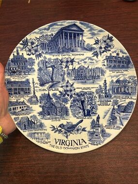 Adams Blue and White Old English Staffordshire Ware Plate of Virginia Landmarks